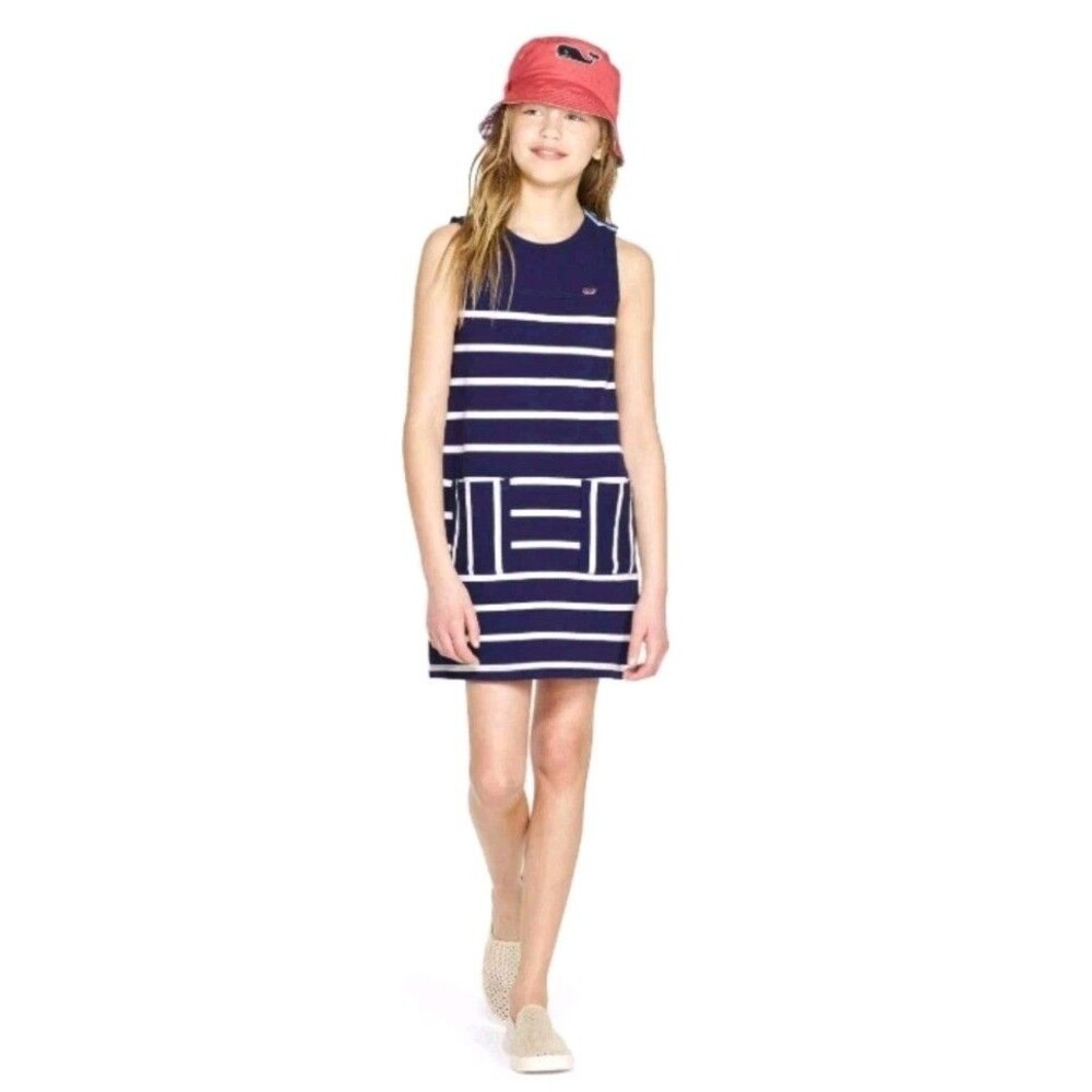 Vineyard Vines Target Girls Navy White Striped Crewneck Sleeveless Dress 10/12